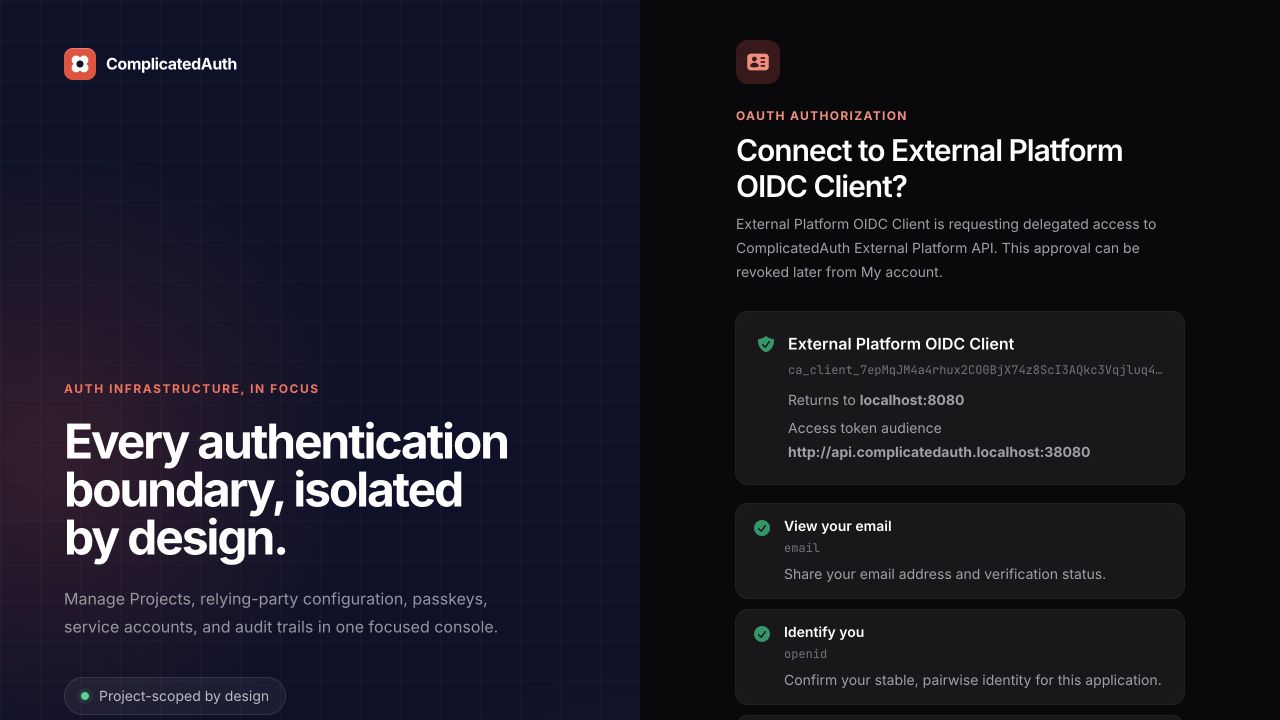 ComplicatedAuth OAuth consent screen for the standalone DokoSoko Private MCP acceptance client