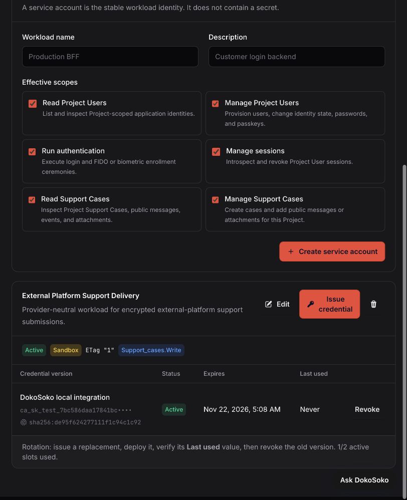 ComplicatedAuth External Platform Support Delivery service account with only support_cases.write
