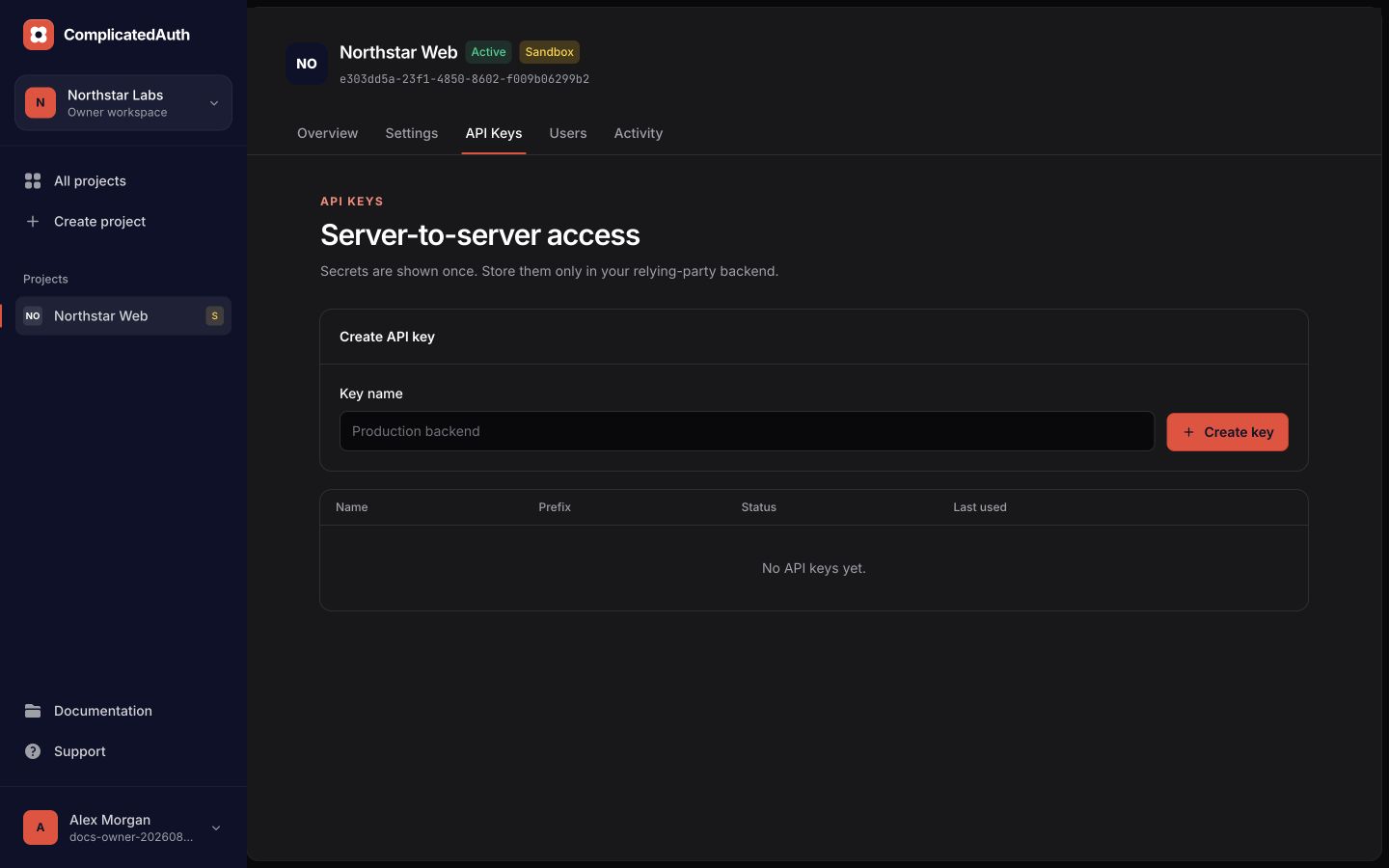 Northstar Web service accounts section with controls for scoped workload identities and credential versions